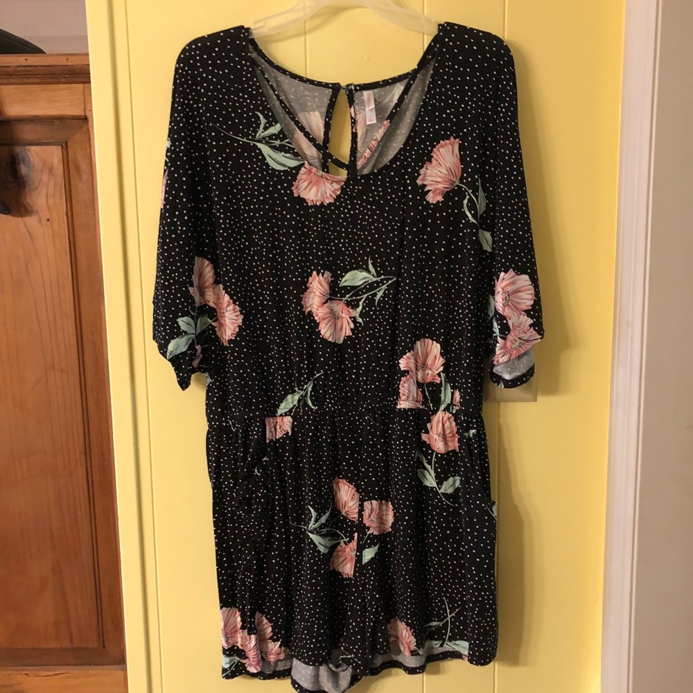 Floral polka dot romper